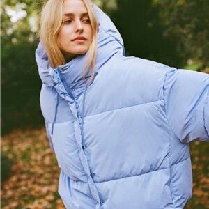Zara Light Blue Hooded Puffer Coat